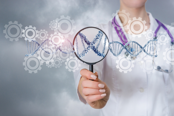 DNA under magnifying glass.