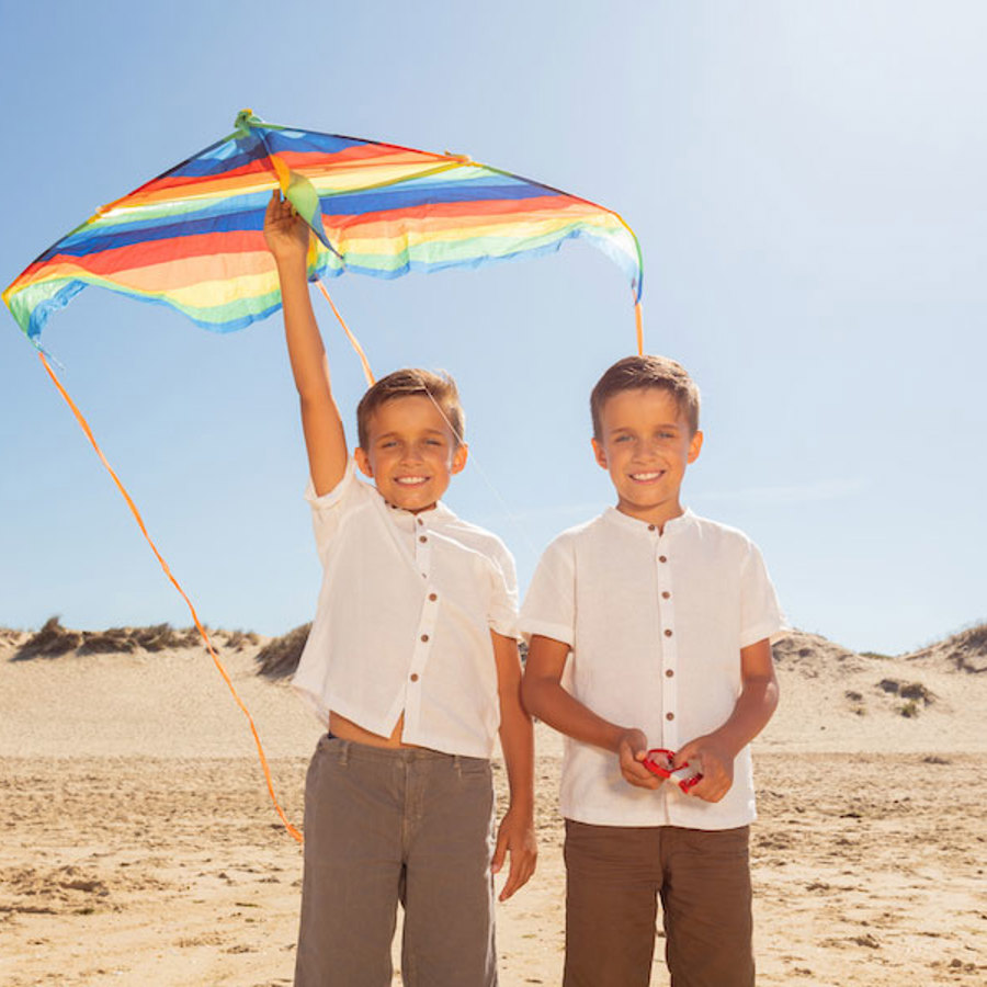 Twin brothers on a beach.