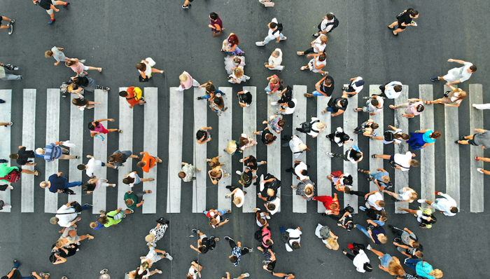 Crowded crosswalk.