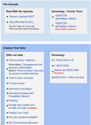 The upload and analyze data view in GEDmatch.